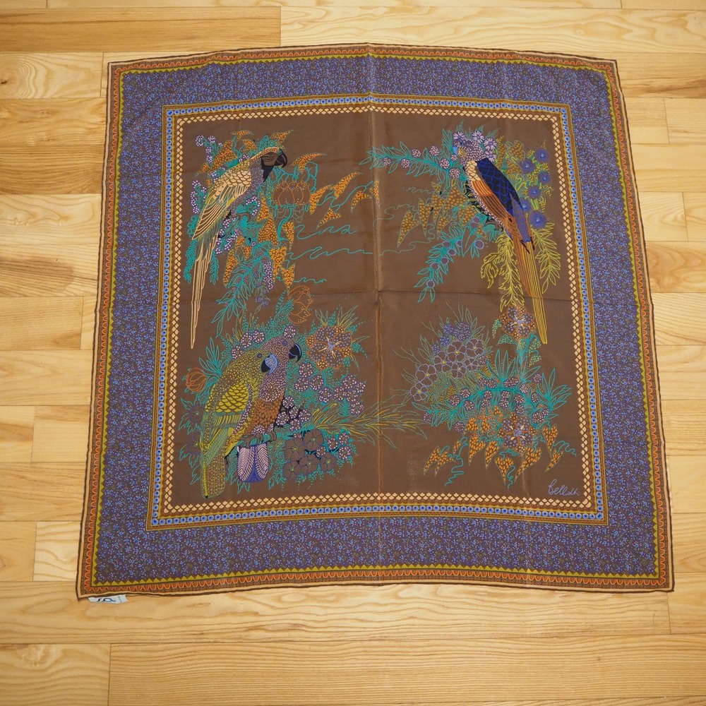 Vintage 100% Silk Square Scarf Parrot Macaw Multicolor Theme 32 x 32"